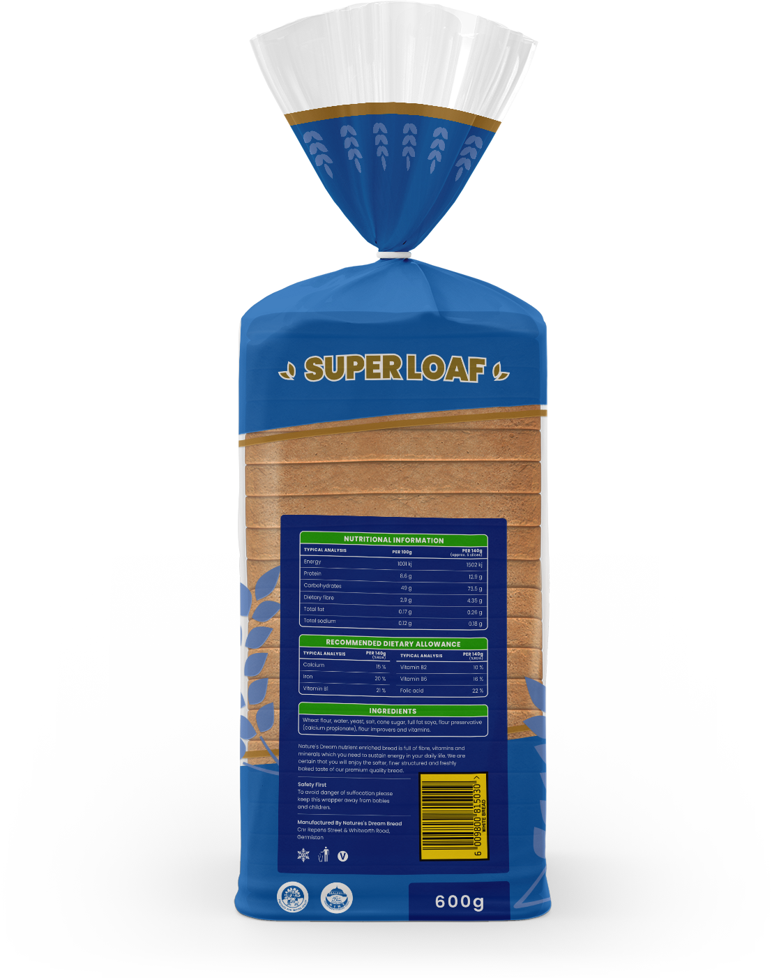 Natures Dream - White Bread - Back